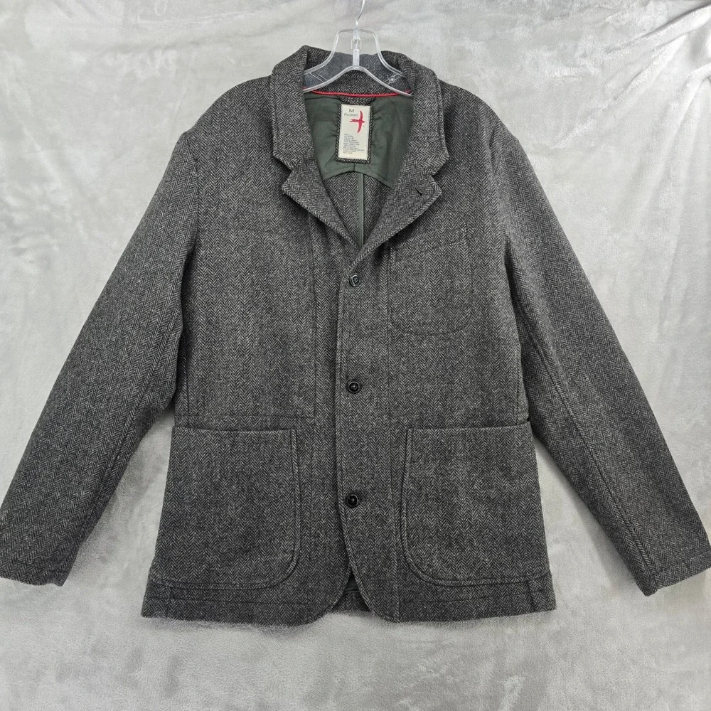 Relwen Size Medium Sweatshirt Trap Blazer Gray Herringbone Wool Jacket NEW - Picture 2 of 8